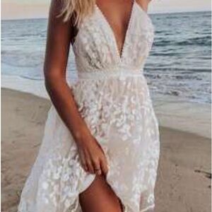 SHEIN White Backless Lace Dress